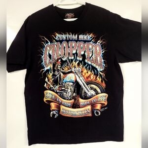 3D Custom Bike Chopper Graphic XL T-Shirt Rubber Letters Metal Rivets Biker Tee